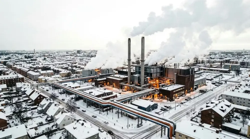 District heating plant in a snowy town