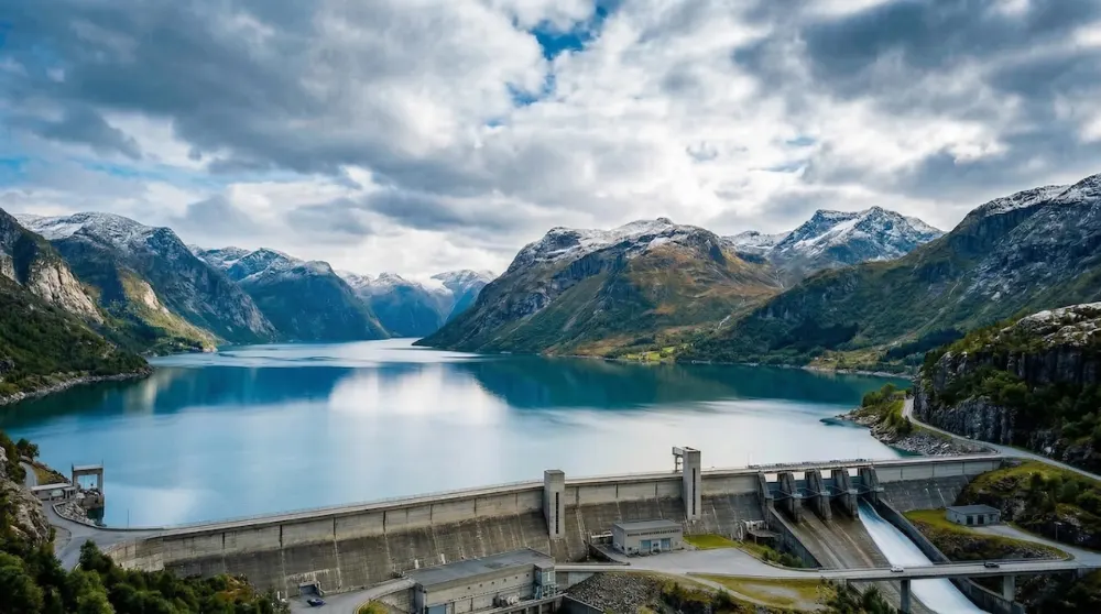 Hydropower reservoir and dam in a Norwegian fjord